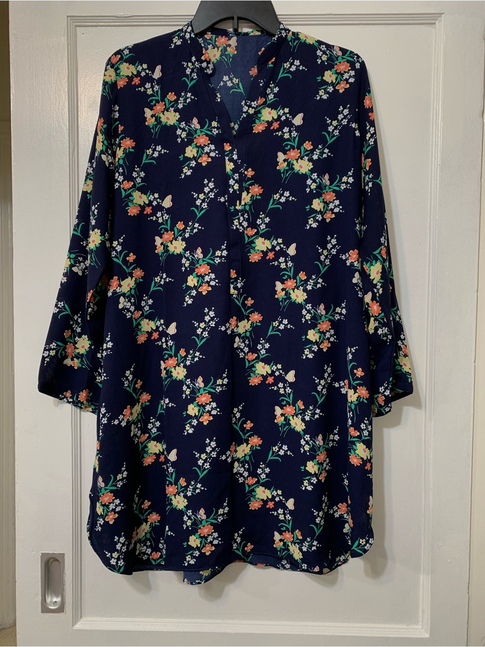 Navy Floral Button-Front Tunic Top